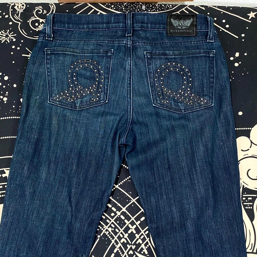 Rock & Republic Jeans Women 28x34 Blue Cotton Denim Skinny Faded Travel Workwear